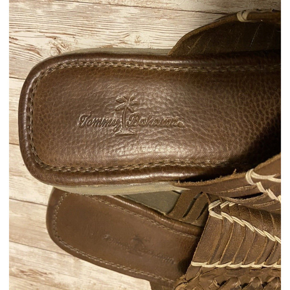 Tommy Bahama Sandals Mens 12D Brown Leather Huarache Slip On - Picture 8 of 11